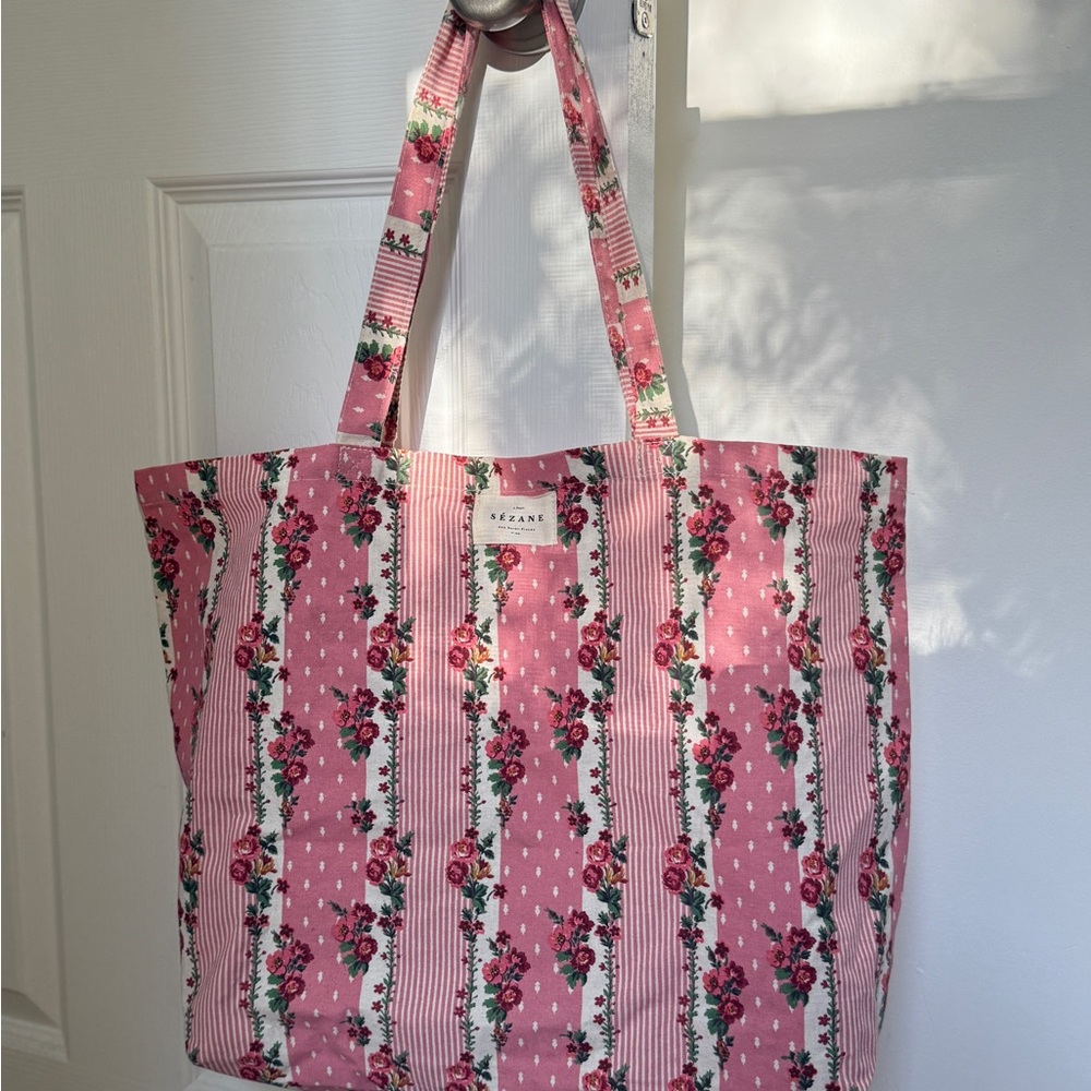 Sézane Pink Floral Tote Bag